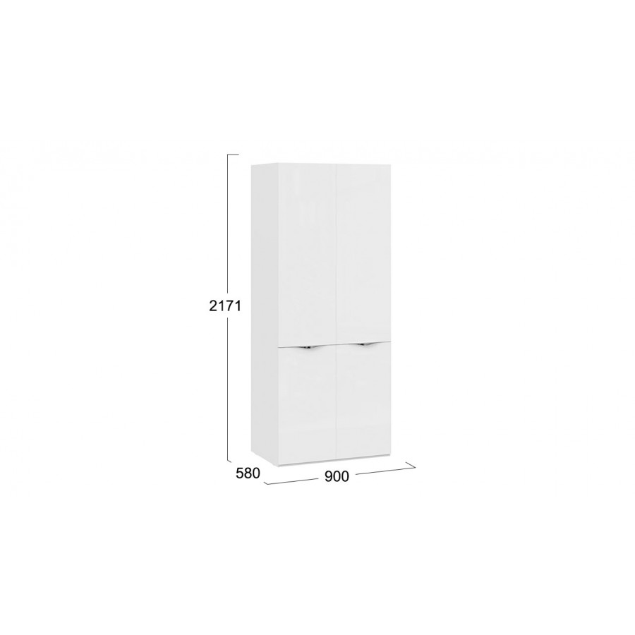 Шкаф для одежды (580) с 2 дверями со стеклом «Глосс» - СМ-319.07.003 Белый Жемчуг, Белый глянец, Стекло