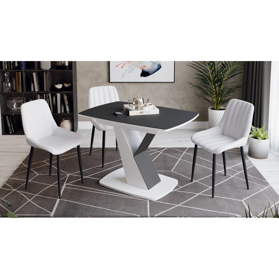 Стол обеденный «Гарда» Тип 1 Белый, Стекло матовое черный графит