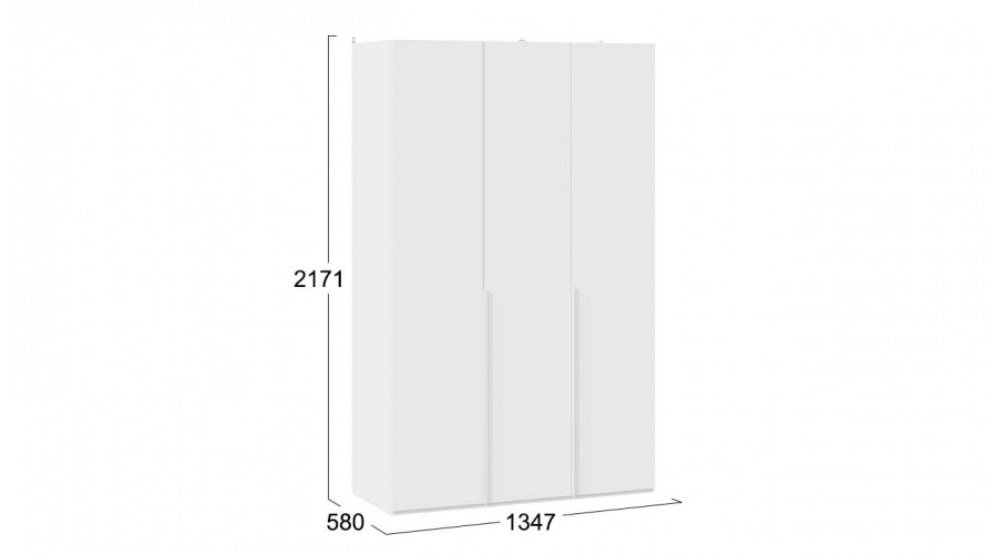 Шкаф для одежды (580) с 3 глухими дверями «Порто» - СМ-393.07.113 Белый Жемчуг, Белый софт