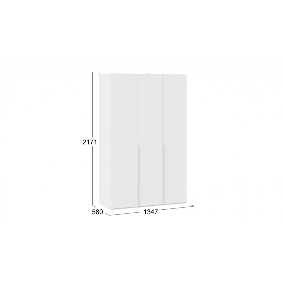 Шкаф для одежды (580) с 3 глухими дверями «Порто» - СМ-393.07.113 Белый Жемчуг, Белый софт