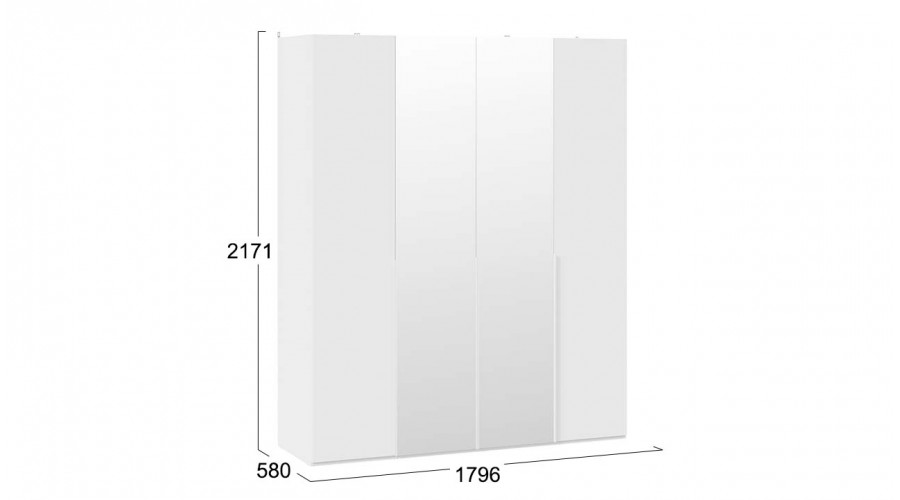 Шкаф для одежды (580) с 2 глухими и 2 зеркальными дверями «Порто» - СМ-393.07.108 Белый Жемчуг, Белый софт