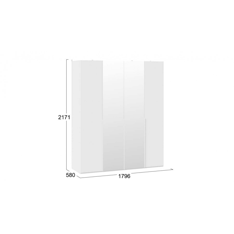 Шкаф для одежды (580) с 2 глухими и 2 зеркальными дверями «Порто» - СМ-393.07.108 Белый Жемчуг, Белый софт