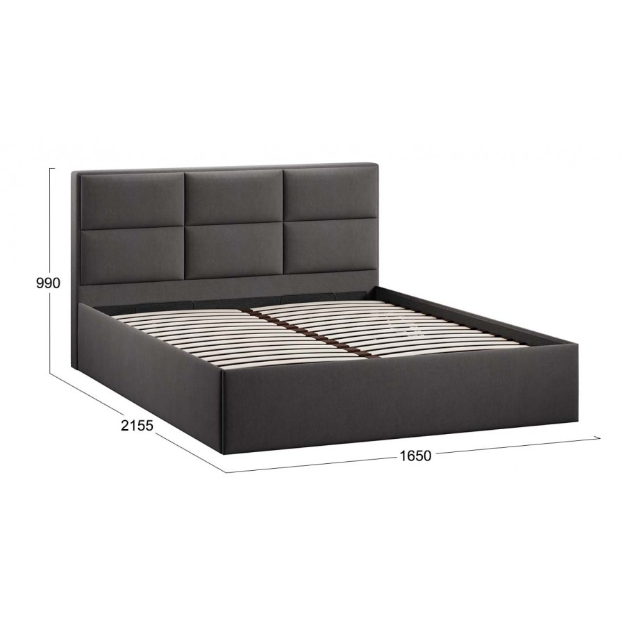 Кровать с ПМ «Стелла» Тип 1 с заглушиной Велюр Графит 160 см