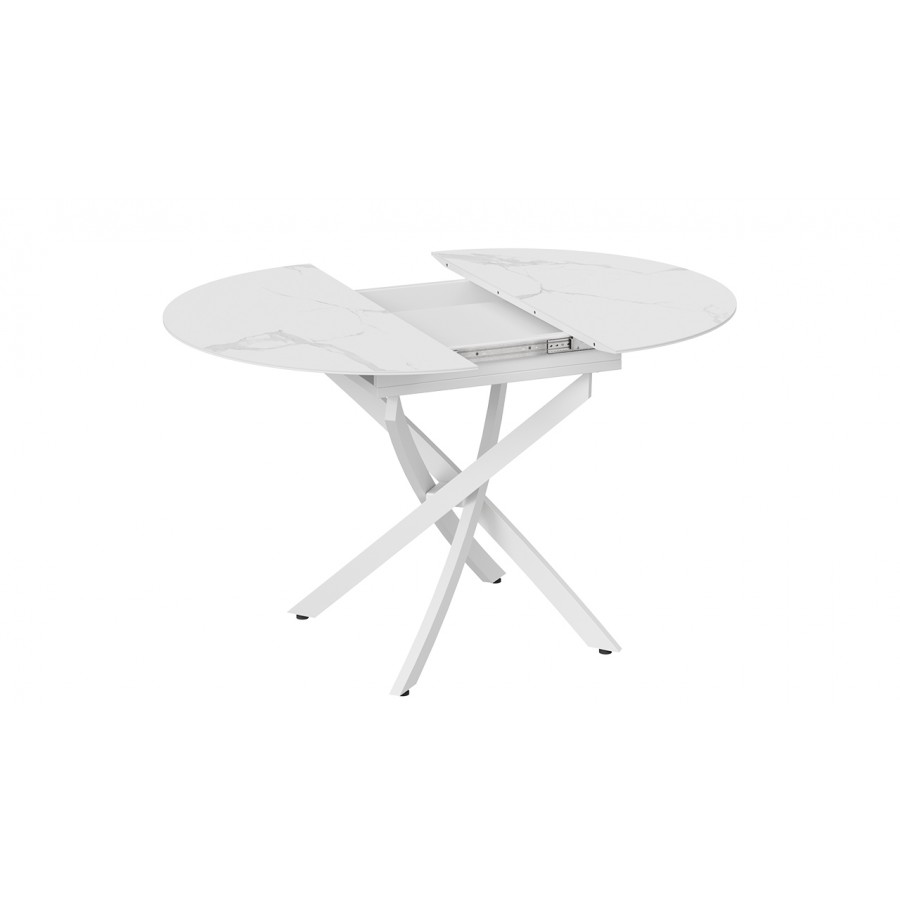 Стол обеденный раздвижной «Бергамо» Тип 1 - 127.000.000 Белый муар, Стекло матовое белый мрамор