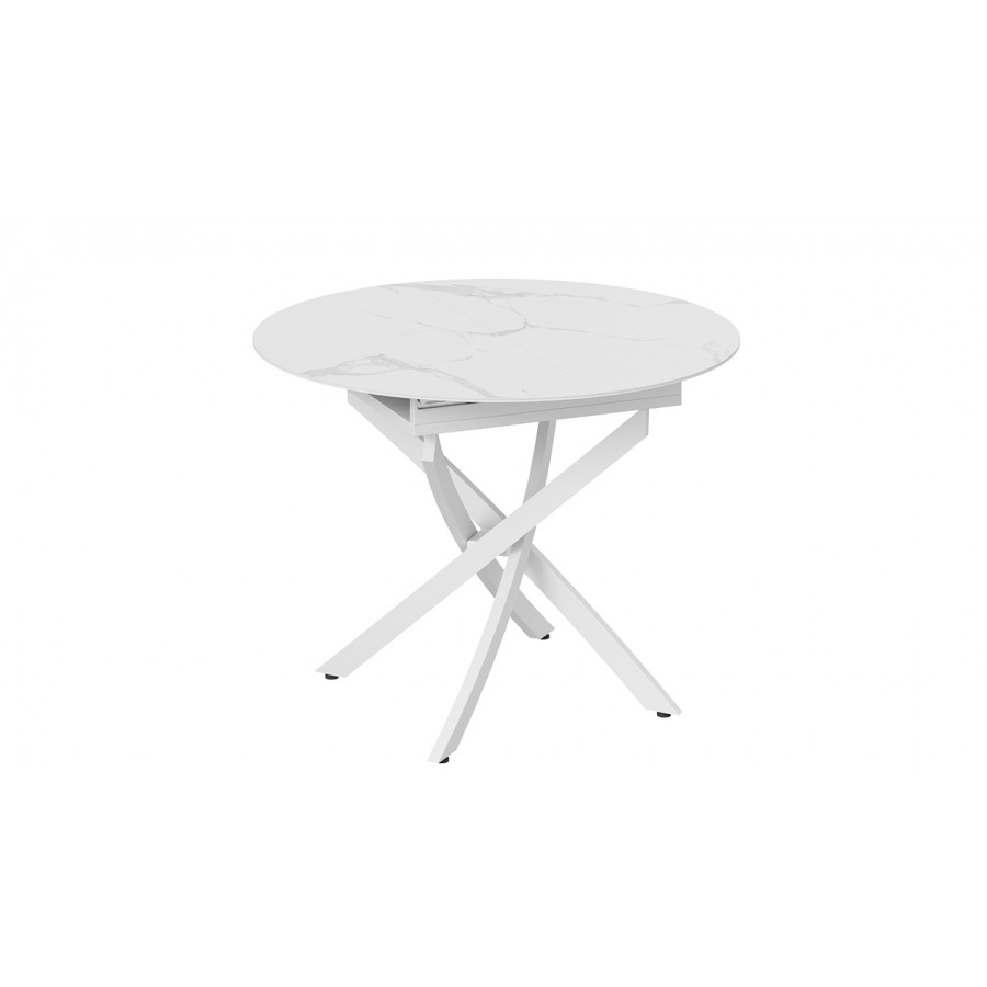 Стол обеденный раздвижной «Бергамо» Тип 1 - 127.000.000 Белый муар, Стекло матовое белый мрамор