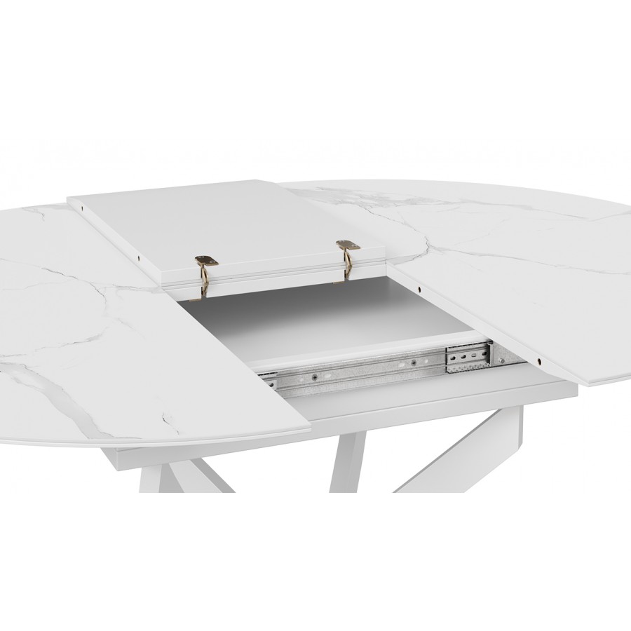 Стол обеденный раздвижной «Бергамо» Тип 1 - 127.000.000 Белый муар, Стекло матовое белый мрамор