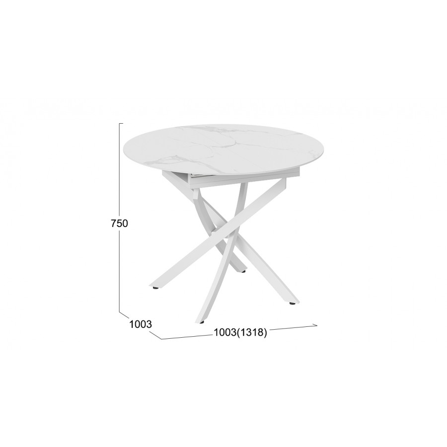 Стол обеденный раздвижной «Бергамо» Тип 1 - 127.000.000 Белый муар, Стекло матовое белый мрамор