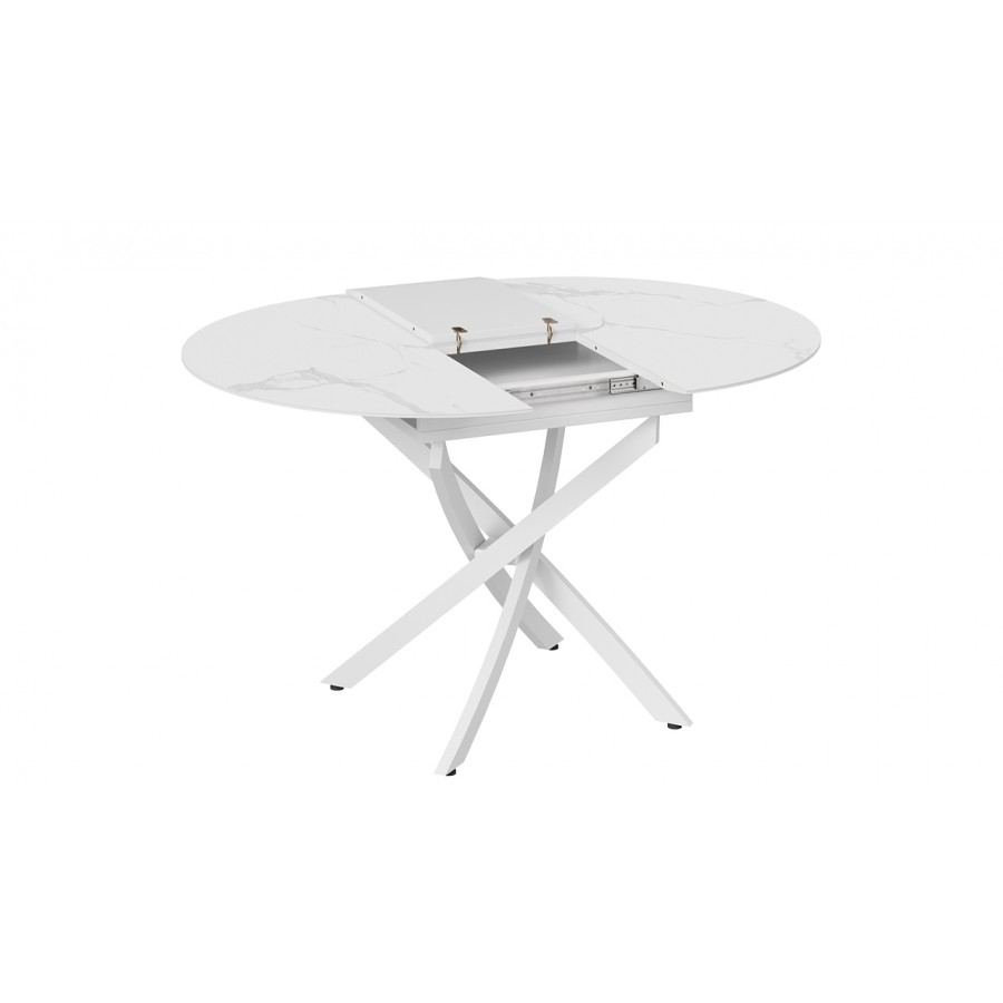 Стол обеденный раздвижной «Бергамо» Тип 1 - 127.000.000 Белый муар, Стекло матовое белый мрамор