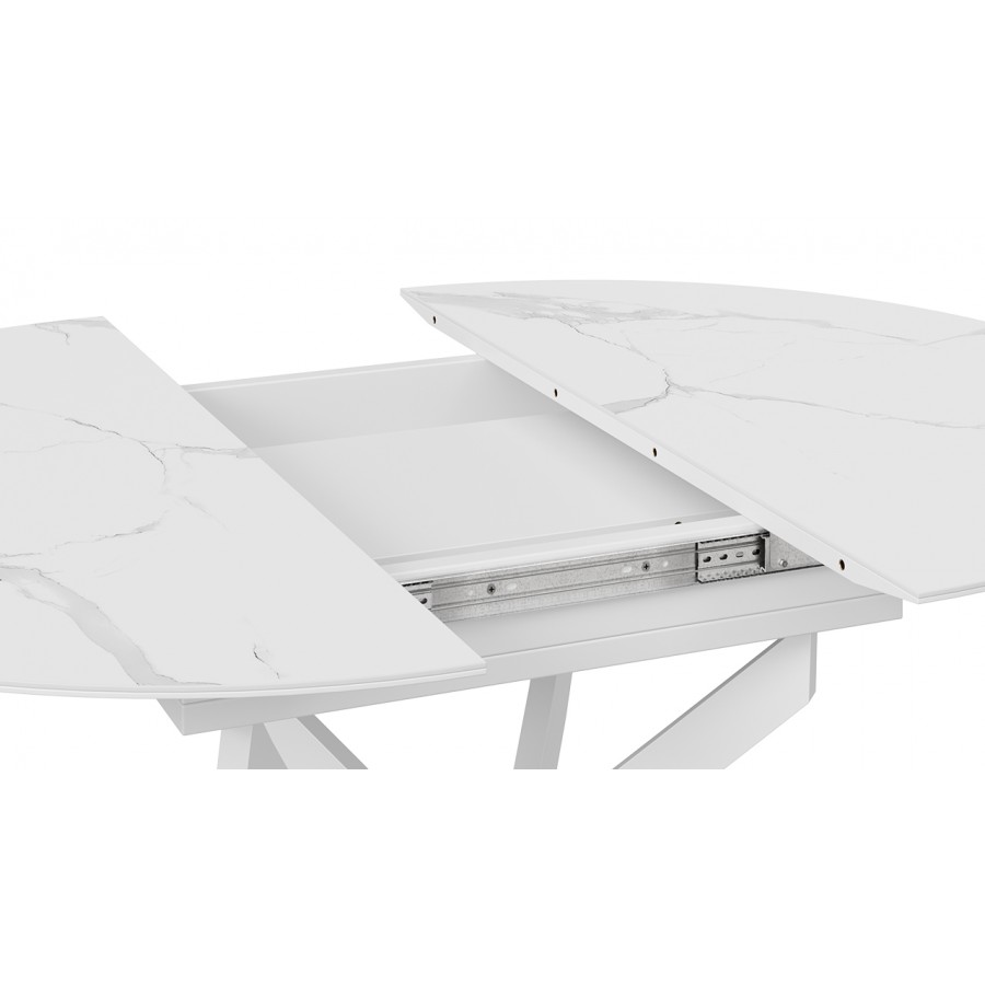 Стол обеденный раздвижной «Бергамо» Тип 1 - 127.000.000 Белый муар, Стекло матовое белый мрамор