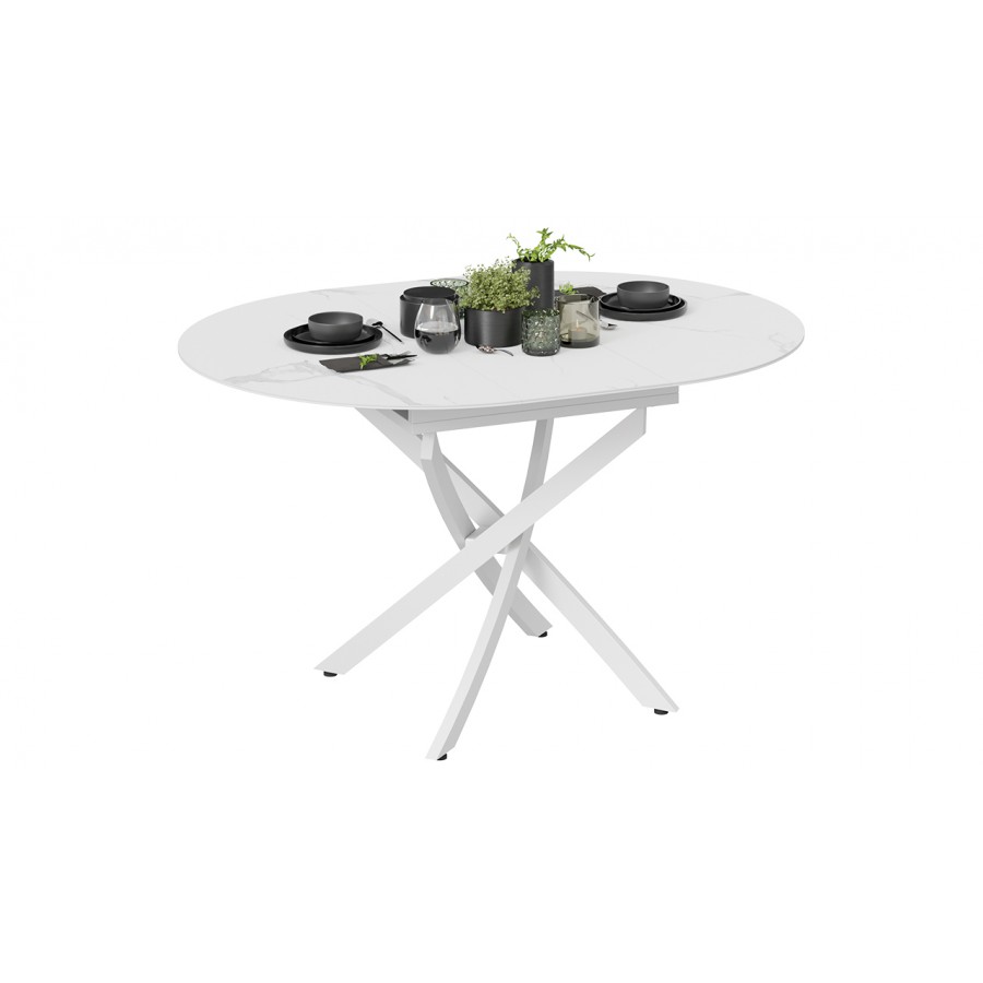 Стол обеденный раздвижной «Бергамо» Тип 1 - 127.000.000 Белый муар, Стекло матовое белый мрамор