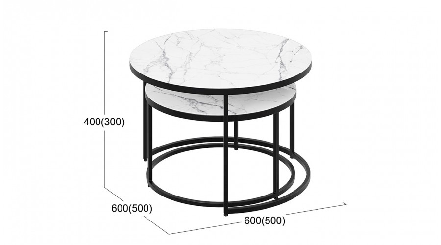 Стол журнальный «Вега» Черный, Стекло белый мрамор