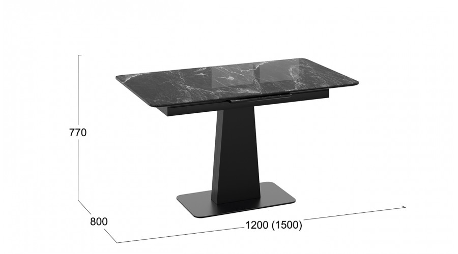 Стол обеденный «Бридж» Черный муар, Стекло глянцевое черный мрамор