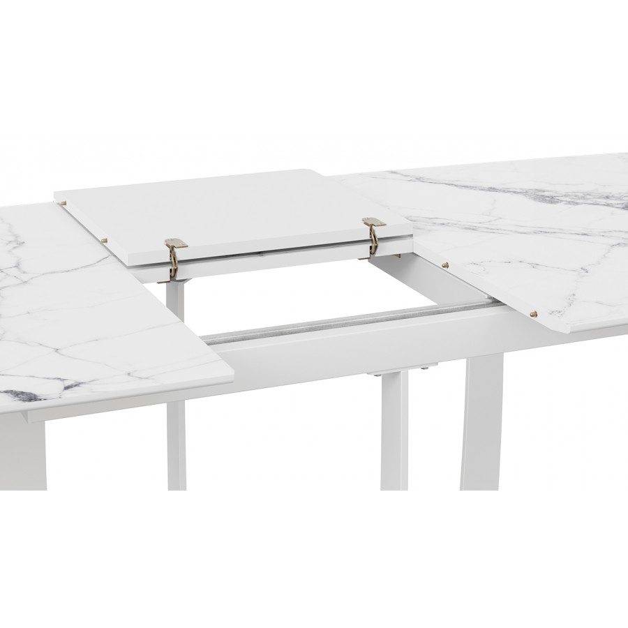 Стол обеденный «Орфей» Белый муар, Стекло глянцевое белый мрамор