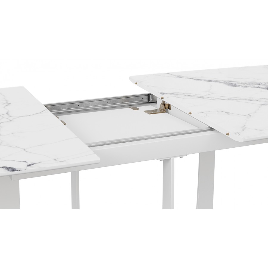 Стол обеденный «Орфей» Белый муар, Стекло глянцевое белый мрамор