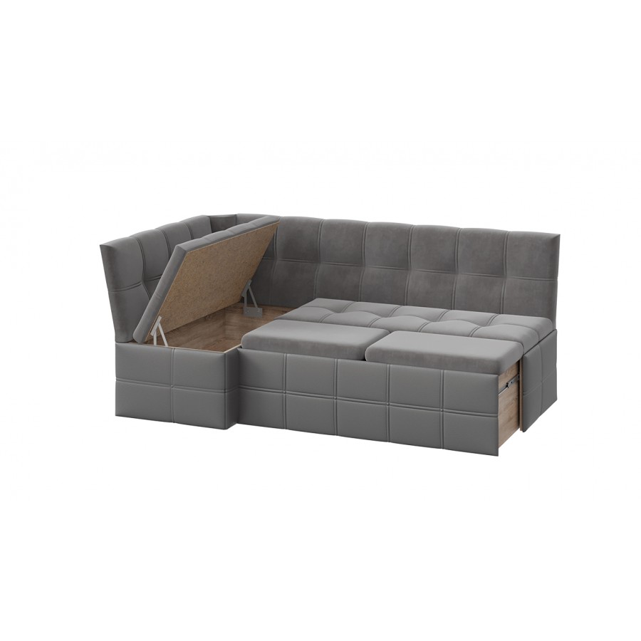 Скамья угловая «Домино» со спальным местом исп. 2 Кожзам Серый, Велюр Серый
