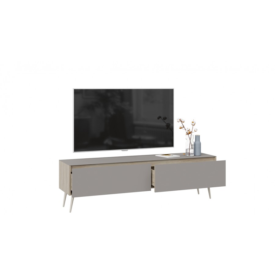 Тумба для теле- и радиоаппаратуры «Глосс» с опорами - СМ-319.03.011 Баттл Рок, Стекло Светлый Stone(St), Бежевый