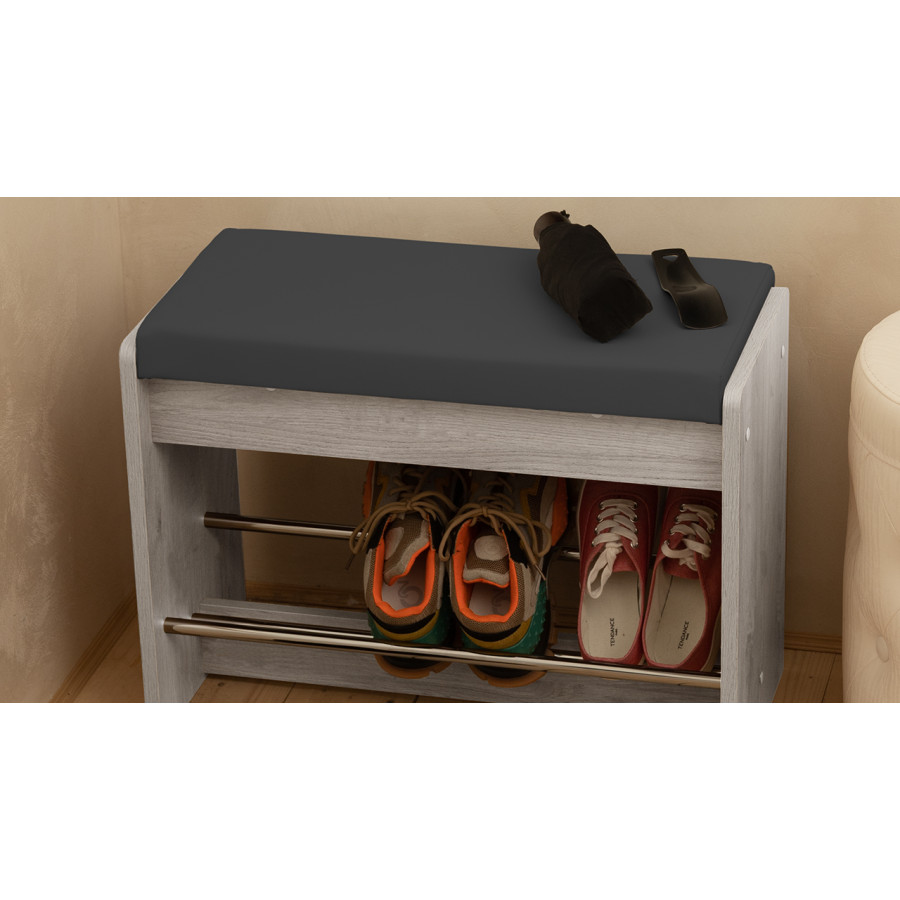 Тумба для обуви «Тайм» тип 1 Дуб Крафт белый, Велюр Серый