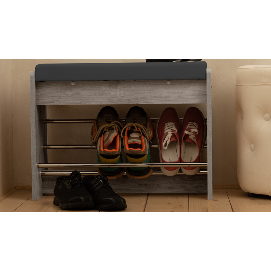 Тумба для обуви «Тайм» тип 1 Дуб Крафт белый, Велюр Серый