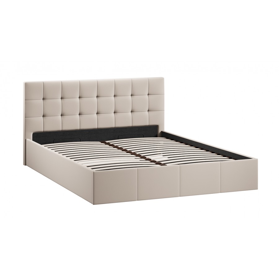 Кровать с ПМ «Эмма» 140 см (с подъемным механизмом) с заглушиной (Велюр Confetti Cream)