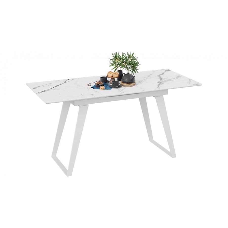 Стол обеденный «Техно» Белый муар, Стекло глянцевое белый мрамор