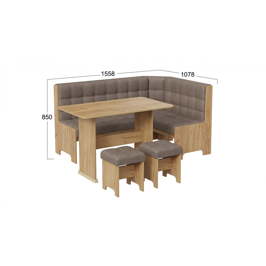 Кухонный уголок «Флорида» Дуб Крафт золотой, Микровелюр Wellmart Latte