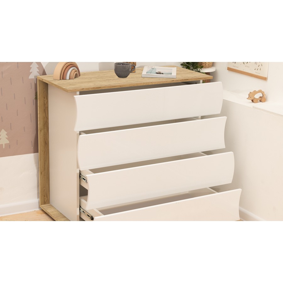 Комод «Миранда» - 202.002.000 Дуб Крафт золотой, Белый глянец