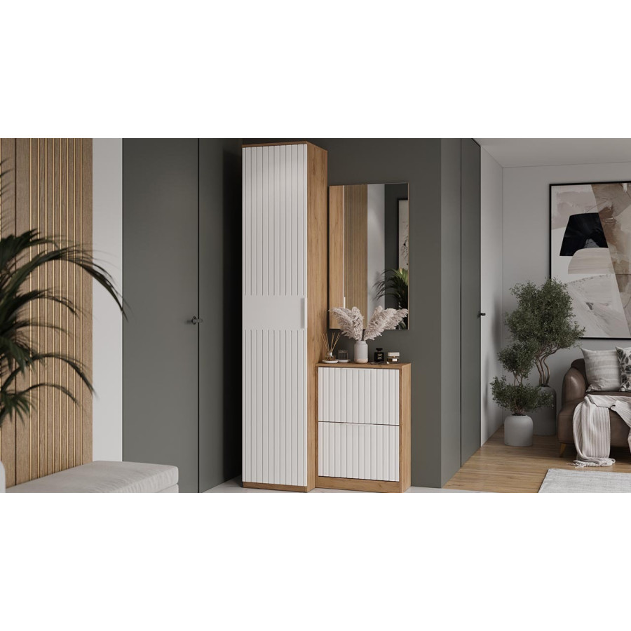 Тумба для обуви «Хилтон» Исп.2 - 303.012.000 Дуб Крафт золотой, Белый матовый