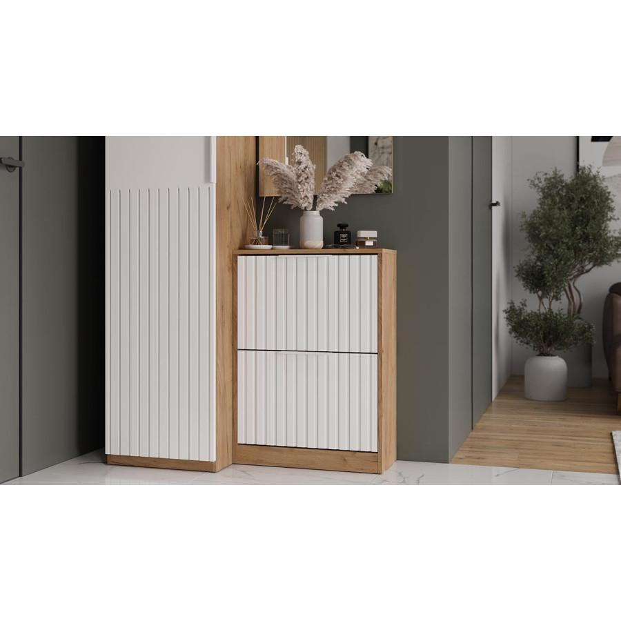 Тумба для обуви «Хилтон» Исп.2 - 303.012.000 Дуб Крафт золотой, Белый матовый