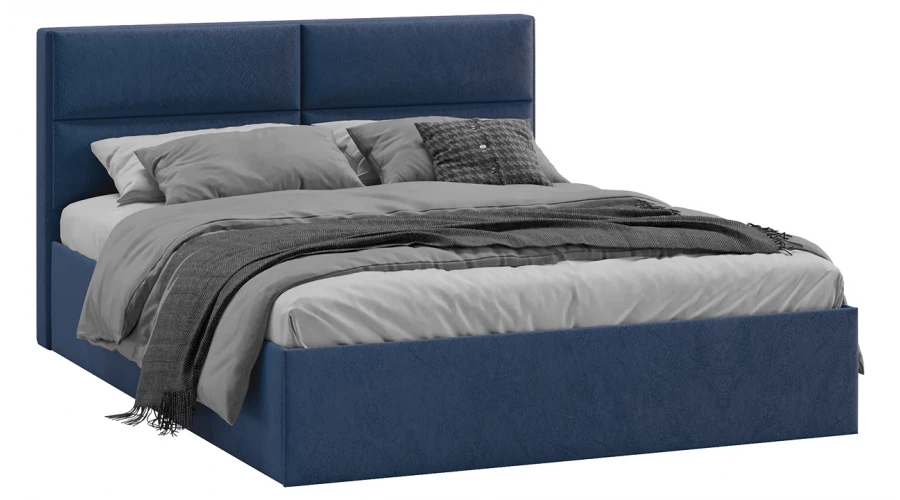 Кровать без ПМ «Глосс» Тип 1 (без подъемного механизма) Микровелюр Wellmart Blue